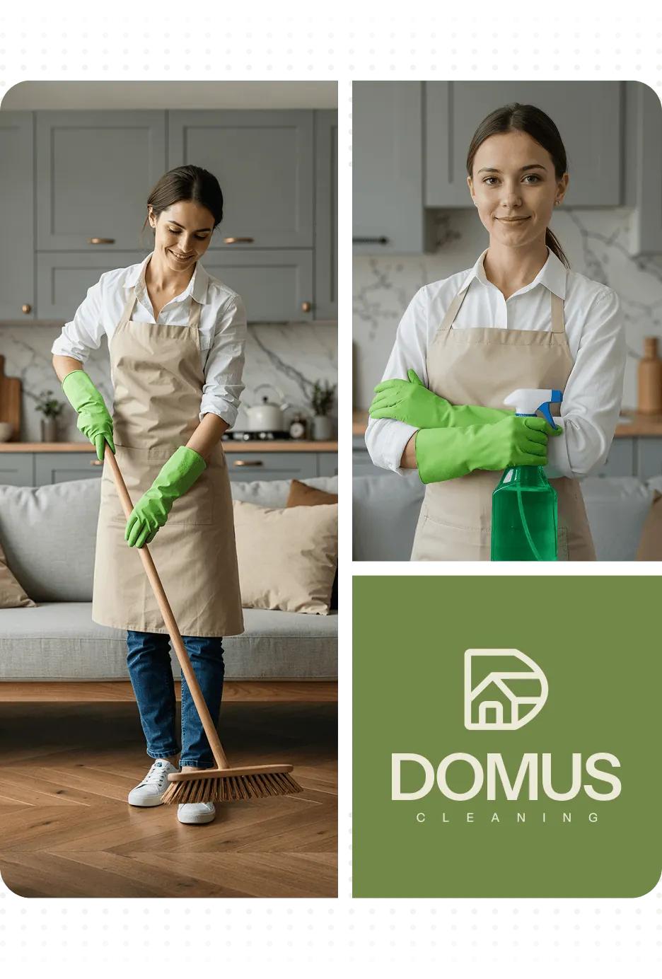Domus Cleaning professional sweeping a living room in Richmond, VA