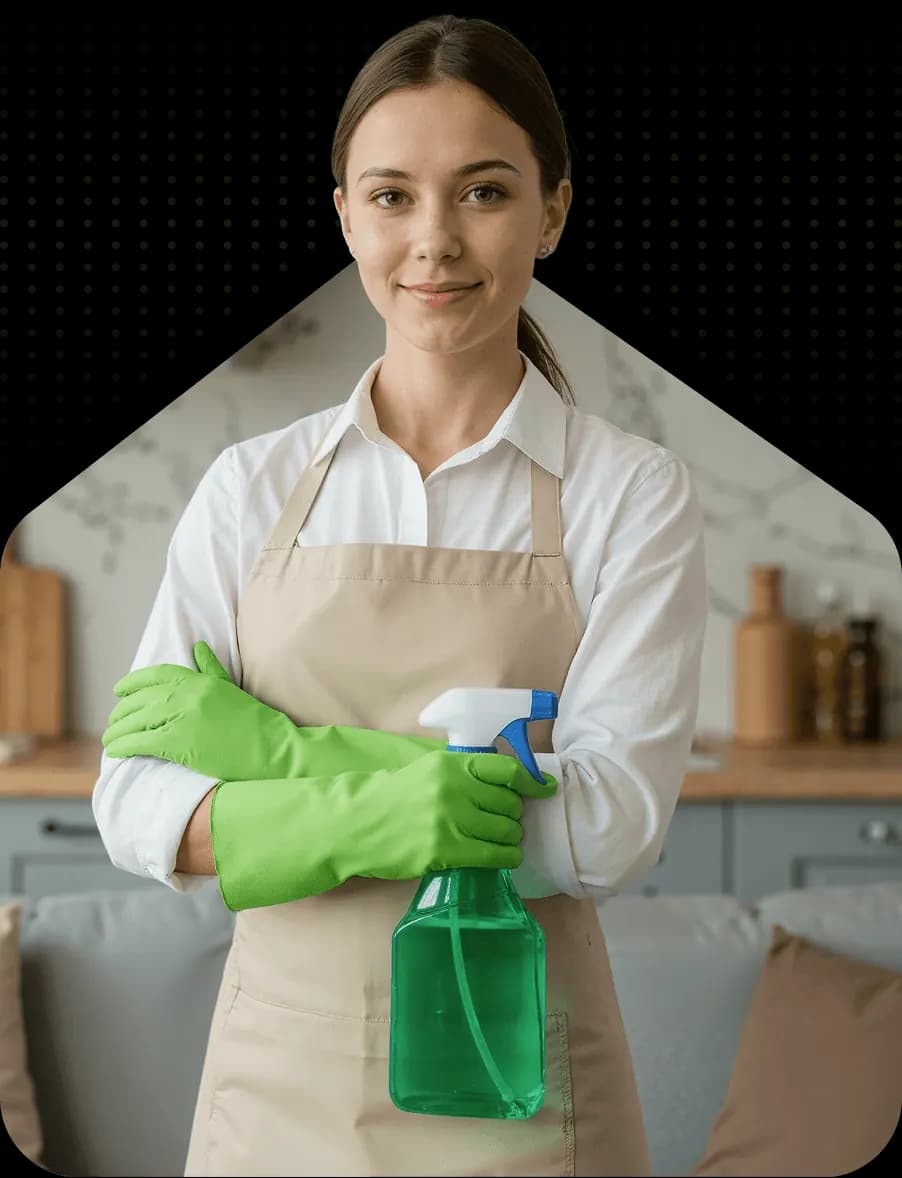 Domus Cleaning house cleaner in Richmond, VA holding a cleaning spray